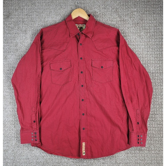 CINCH Classic Cowboy Collection Mens Red Geometric Western Shirt Pearl Snap Sz L - Picture 2 of 11